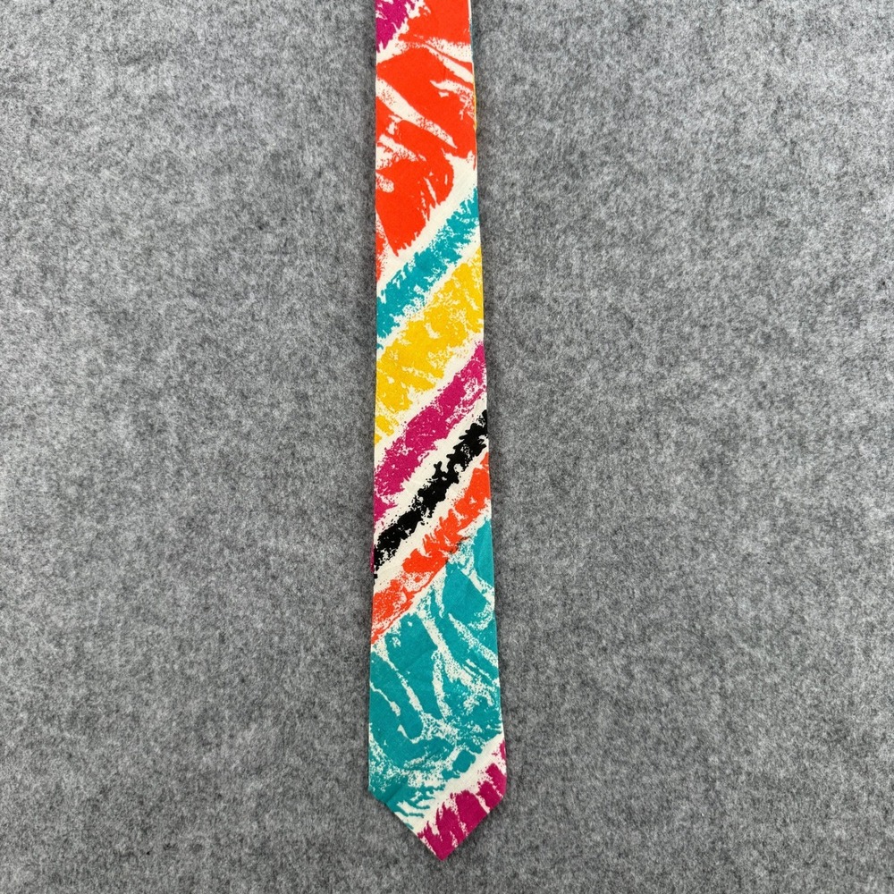 Ocean Pacific Vintage 80s Abstract Paint Stroke Skinny Tie Multicolor Retro Surf